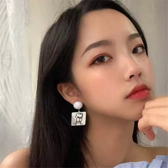 “Him & I” Picasso-Style Art Portrait Face Earrings - Picture 4 of 7